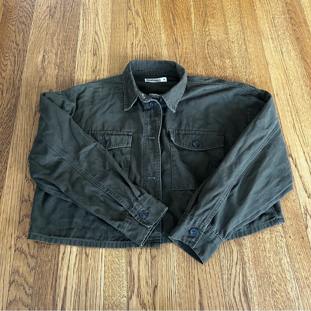 Untaggable cropped utility jacket khaki/ olive green
